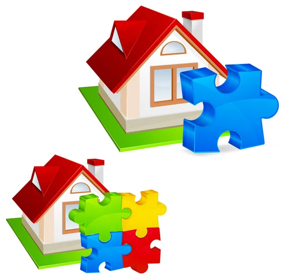 Casa con puzzles — Vector de stock