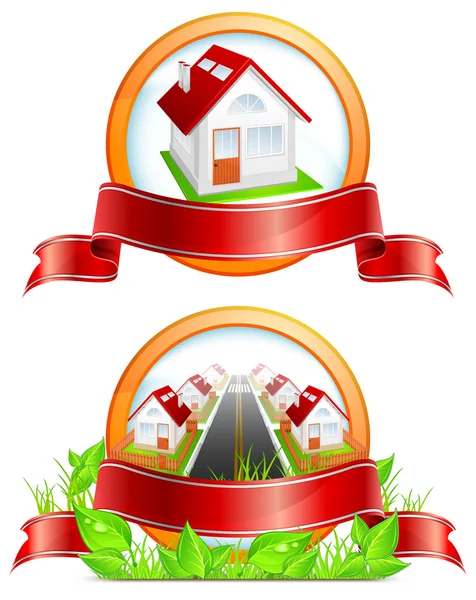 Ícone redondo com casas — Vetor de Stock