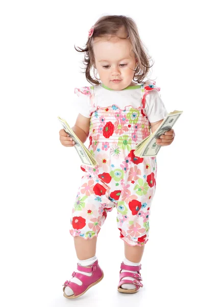お金と小さな女の子 — ストック写真