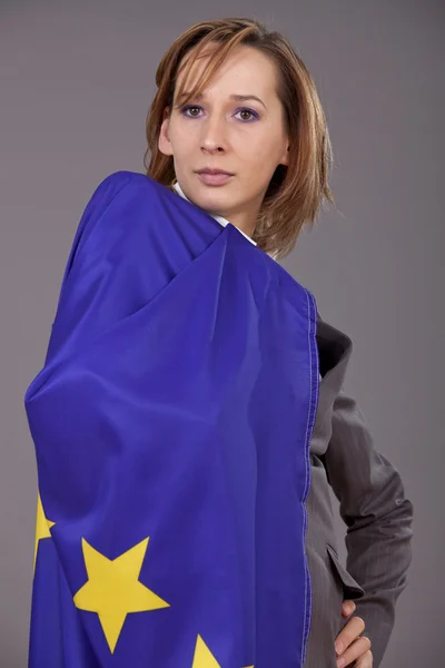 Γυναίκα με ευρωπαϊκή σημαία — Φωτογραφία Αρχείου