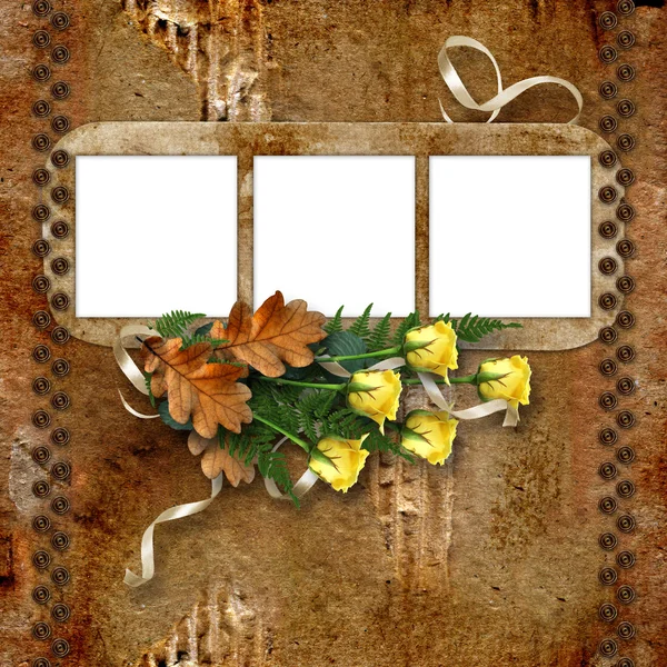 Рамки для фото з трояндами на вінтажному фоні . — стокове фото