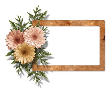 Framework for photo with bunch of flowers on isolatede white bac clipart
