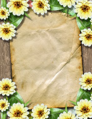 Old paper with bunch of flowers on the grunge abstract backgroun clipart