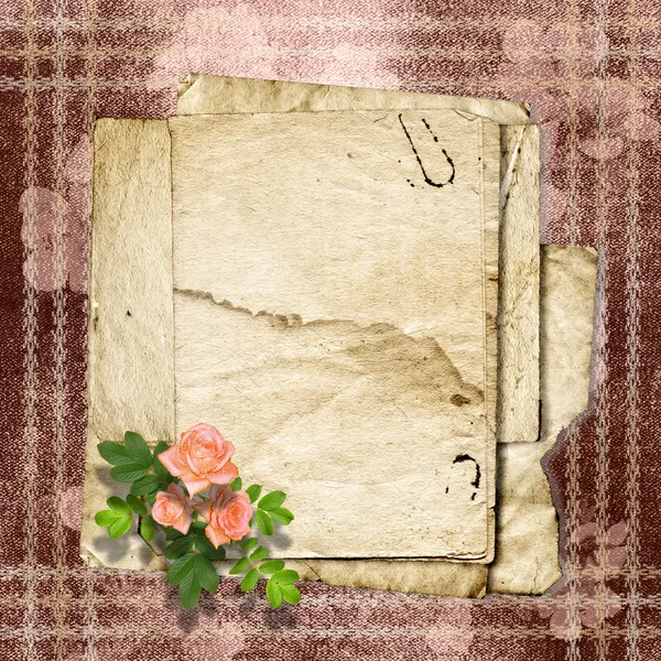 Vintage papier met een rozen op het vintage achtergrond. — Stockfoto