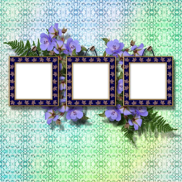 Old photoframes are hanging on the vintage background. — Stock Photo, Image