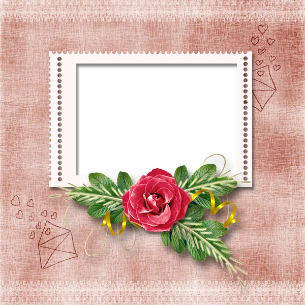 Framework for a photo or congratulation with red rose bouquet. — Stock Photo, Image