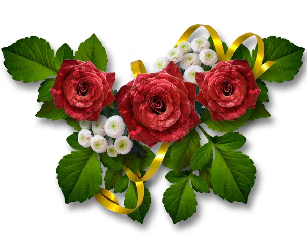 Cadre pour une photo ou félicitations avec bouquet de roses rouges . — Photo