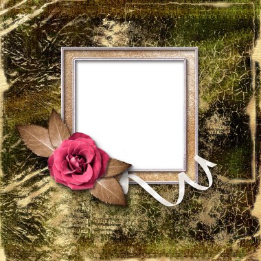 Vintage gold frame with a rose. Framework for a photo or congrat clipart