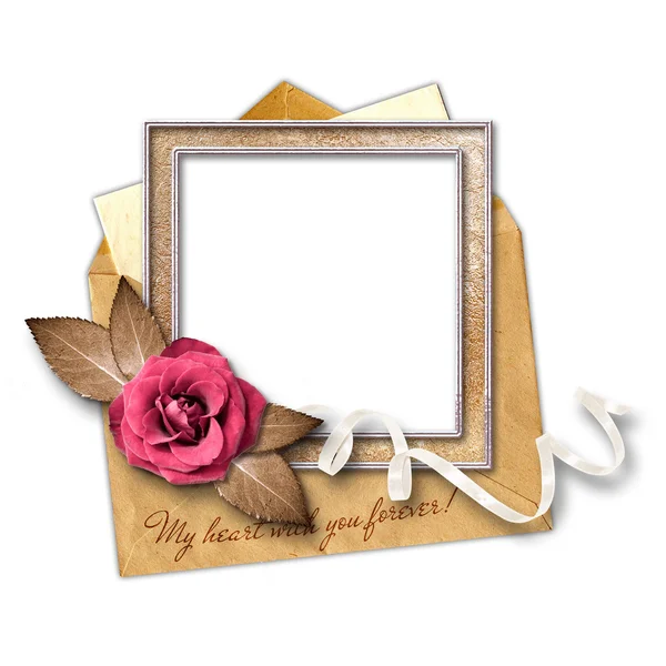 Love letter and gold frame with a decorative pattern. — Stock Photo, Image