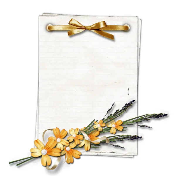 Vintage paper with a flowers on white isolated background. Stock Photo