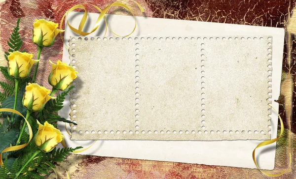 Карточка для поздравления или приглашение с розами на абстрактный пакет — стоковое фото