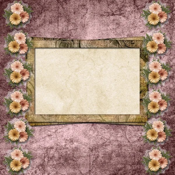 Kort för ett foto eller en inbjudan med blomma på abstrakt bak — Stockfoto