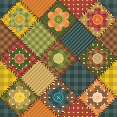 Patchwork background with flowers and buttons clipart