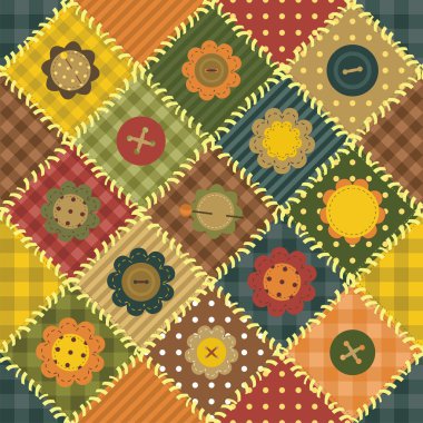 Patchwork background with flowers and buttons clipart