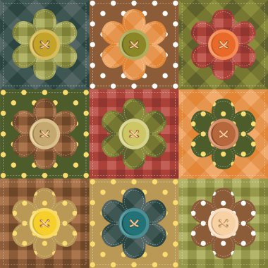 Patchwork background with flowers and buttons clipart