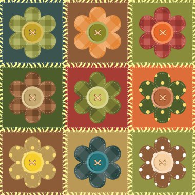 Patchwork background with flowers and buttons clipart