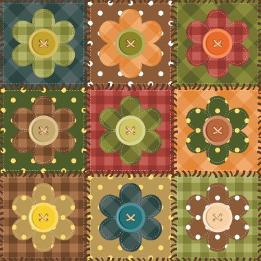 Patchwork background with flowers and buttons clipart