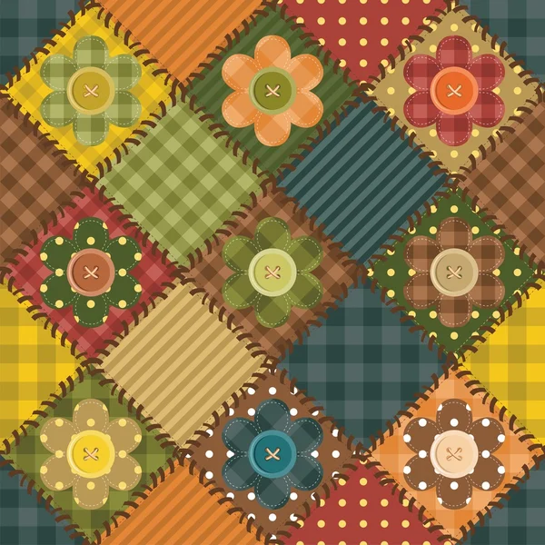 Sfondo patchwork con fiori e bottoni — Vettoriale Stock