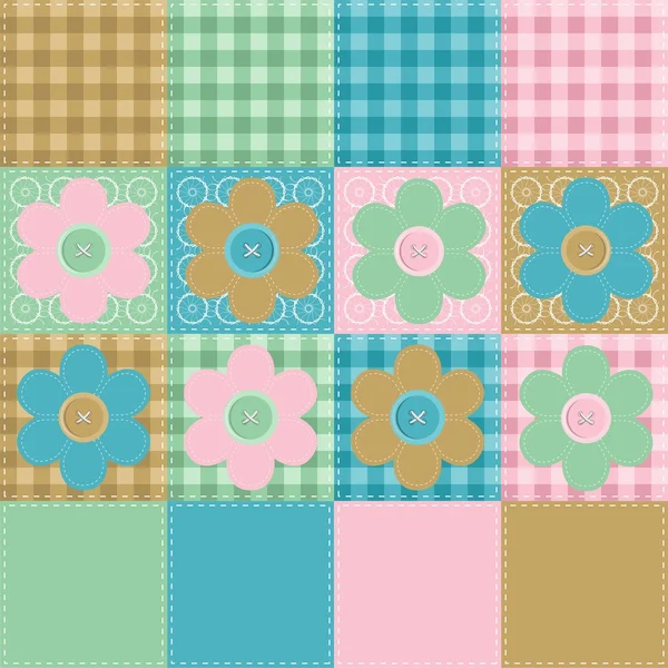 Patchwork background with flowers and buttons — Stock Vector