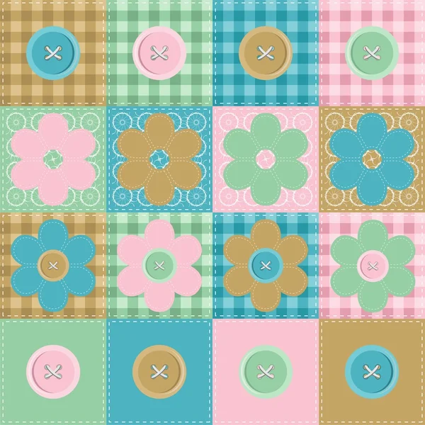 Patchwork background with flowers and buttons — Stock Vector