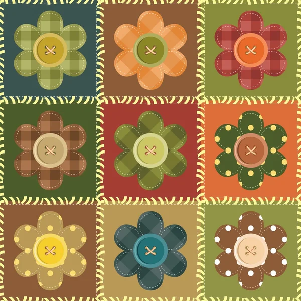 Sfondo patchwork con fiori e bottoni — Vettoriale Stock