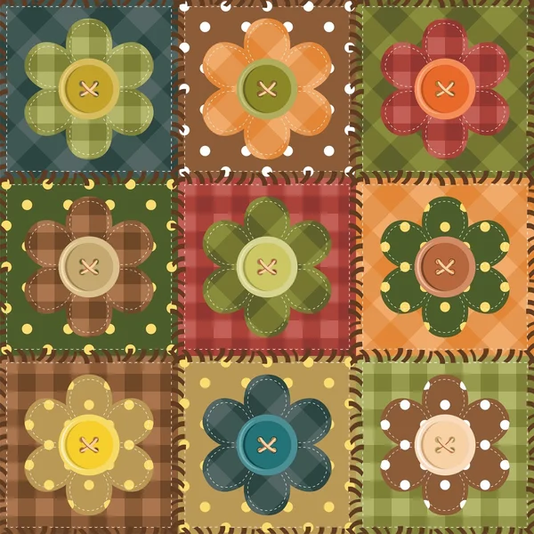 Patchwork fond avec fleurs et boutons — Image vectorielle