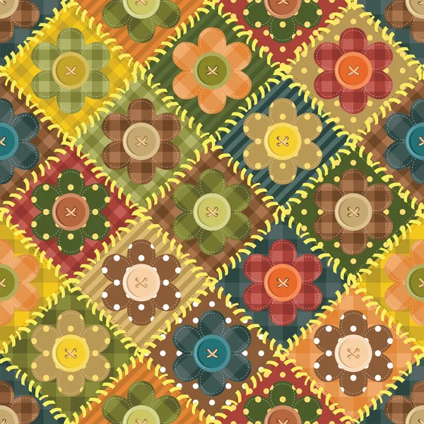 Fondo patchwork con flores y botones — Archivo Imágenes Vectoriales