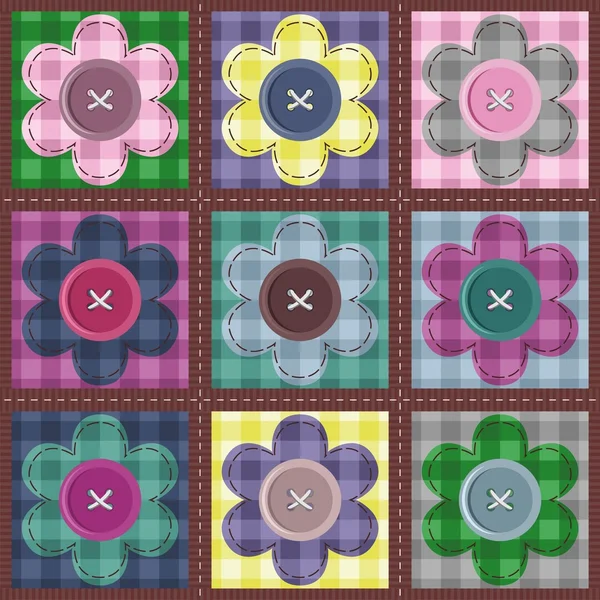 Fondo patchwork con flores y botones — Archivo Imágenes Vectoriales