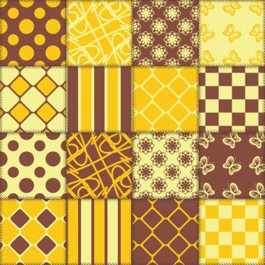 Patchwork background with different patterns clipart