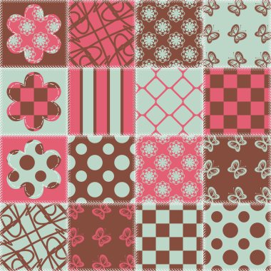 Patchwork background with different patterns clipart