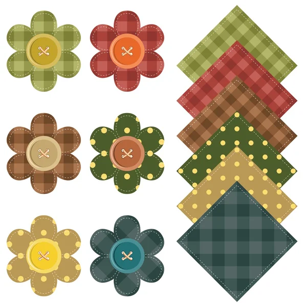Set with scrapbook flowers and fabrics — Stock Vector