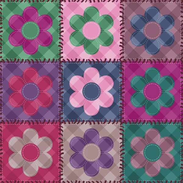 Fond patchwork avec des fleurs — Image vectorielle