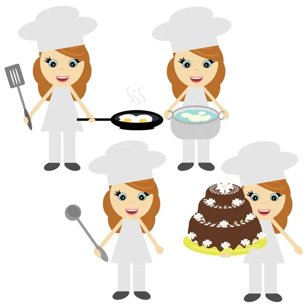Quatro meninas cozinham em branco — Vetor de Stock