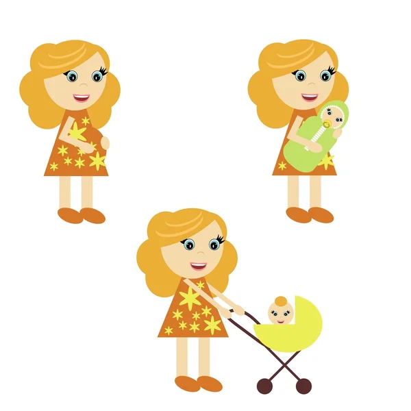 Hamile kadın ve kadın ile bebekler — Stok Vektör