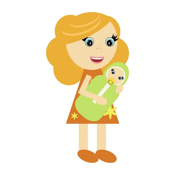 Donna con bambino su sfondo bianco — Vettoriale Stock