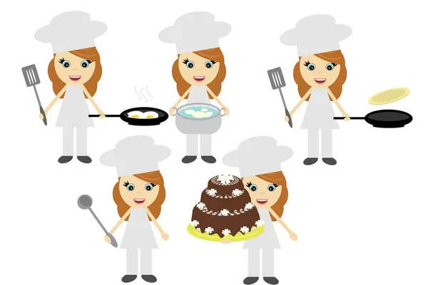 Cinco cozinheiros em fundo branco — Vetor de Stock