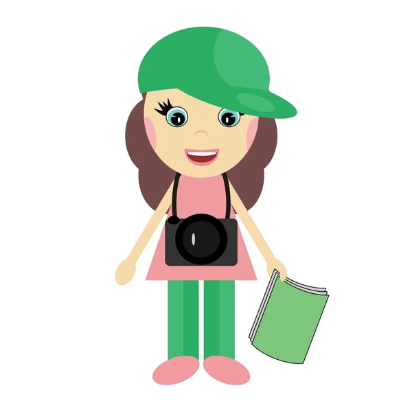 Tourist girl with camera — Stock Vector