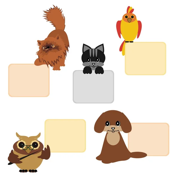 Zvířata a ptáci s tabulkami — Stockový vektor