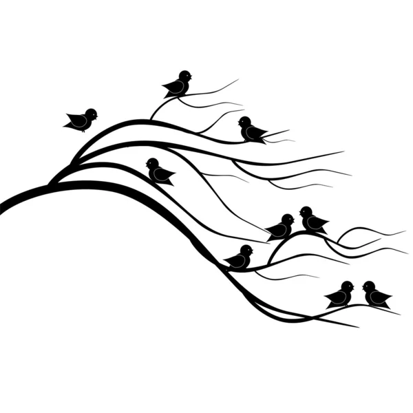 Brunch d'arbres avec des oiseaux — Image vectorielle
