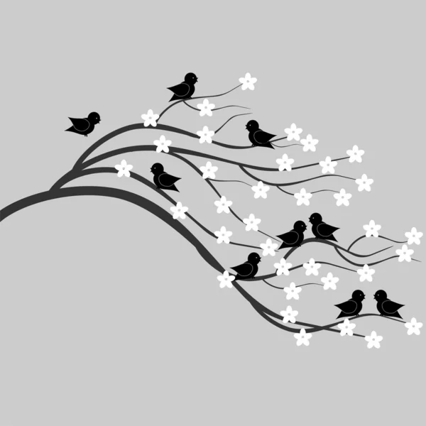 Tree brunch with birds — Stock Vector