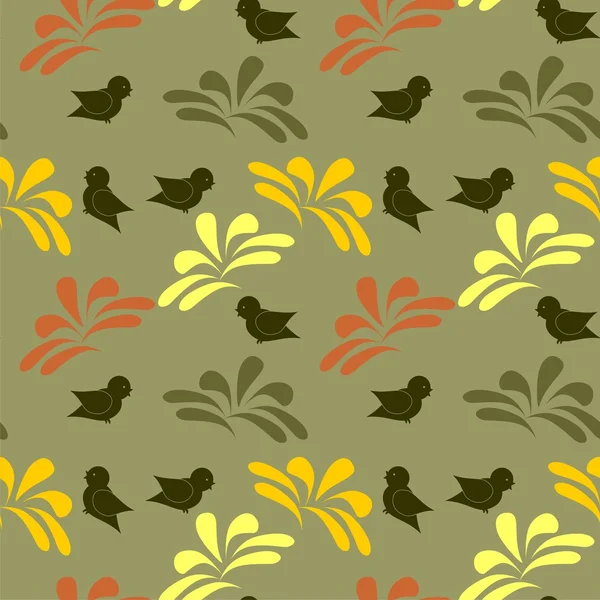 鳥と花とのシームレスな背景 — ストックベクタ