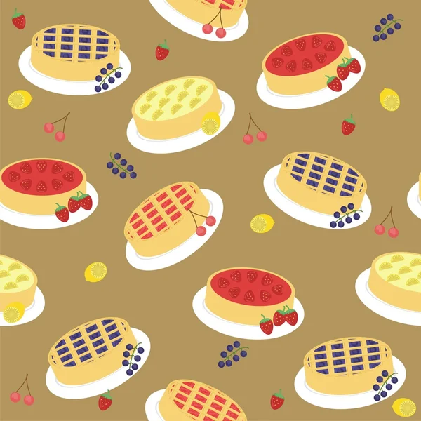 Безшовний фон з пирогами та фруктами — стоковий вектор