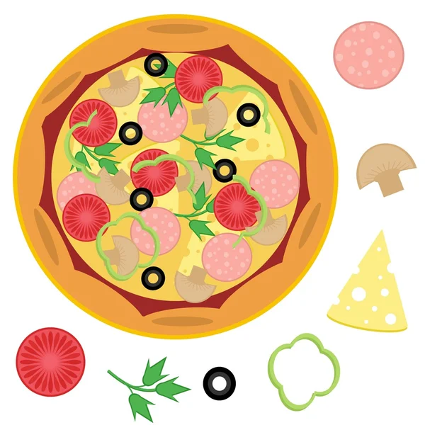 Pizza ve malzemeler — Stok Vektör