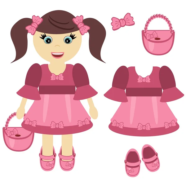 Nice little girl with bag and clothes — Stock Vector