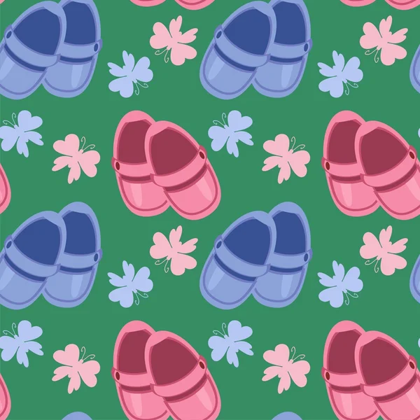 Fond sans couture avec des chaussures de bébé — Image vectorielle