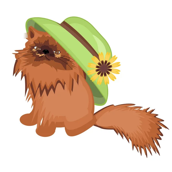 Ginger gato brincando com chapéu — Vetor de Stock