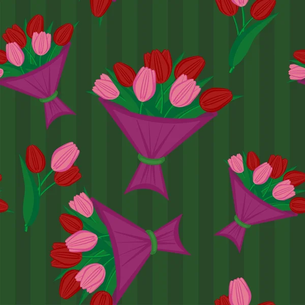 Fondo sin costuras con ramos de tulipanes — Vector de stock
