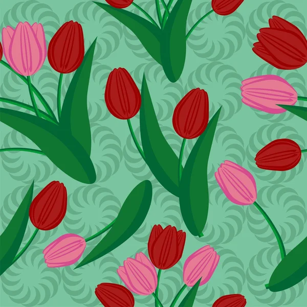 Naadloze achtergrond met boeketten van tulpen — Stockvector