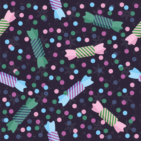 Fond sans couture avec des bonbons et confettis — Image vectorielle