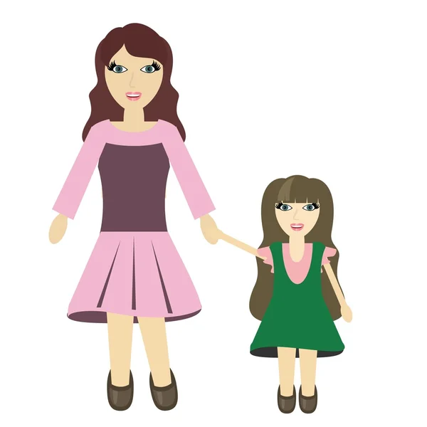 Mor och dotter på vit — Stock vektor